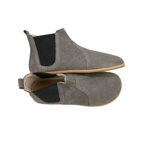 Women&#39;s Barefoot Chelsea Nubuck Gray Ankle Boots - Modern Handmade Ankle Boots - Zero Drop Leather Boots - Gift for Her