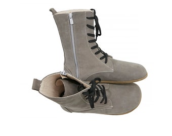 Botas descalzas de gamuza hechas a mano: botas de viaje de cuero de caída cero para mujer