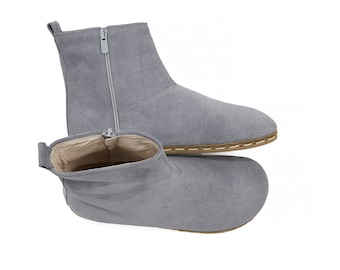 Botines de ante descalzos hechos a mano: botas grises de caída cero