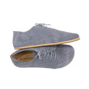 Men's Handmade Barefoot Suede Gray Sneakers - Daily Wear Comfy Sneakers - Wide Toe Box Sneakers - Zero Drop Sole Sneakers