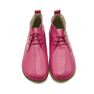 Dames Barefoot Oxford Fuschia enkellaarzen - Wide Toe Box Lederen zool Handgemaakte laarzen - Cadeau voor haar - Dagelijks basisgebruik Winterlaarzen