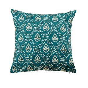 Blue Velvet Cushion Cover / Silk Ikat Throw Pillow / 19 Inches Blue Square Cushion / Decorative Pillow Cover / Handwoven Living Room Decor