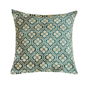 Blue Velvet Cushion Cover / Silk Ikat Throw Pillow / 19 Inches Blue Square Cushion / Decorative Pillow Cover / Handwoven Living Room Decor