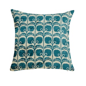 Blue Velvet Cushion Cover / Silk Ikat Throw Pillow / 19 Inches Blue Square Cushion / Decorative Pillow Cover / Handwoven Living Room Decor