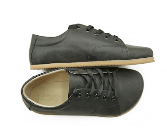 Men's Handmade Barefoot Leather Sneakers: Dark Grey Zero Drop Shoes