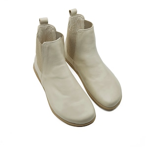 Handgemachte Barfuß-Chelsea-Stiefel aus cremefarbenem Leder für Herren – bequeme Alltagsstiefel – Stiefeletten mit breiter Zehenbox – Stiefel mit Zero-Drop-Sohle