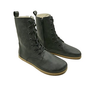 Barefoot Long Black Tie-laarzen heren - handgemaakte biologische winterlaarzen met ritssluiting - duurzame leren zero drop-laarzen - reislaarzen