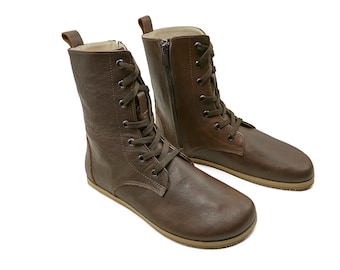 Handmade Leather Barefoot Boots: Dark Brown Zero Drop Travel Boots