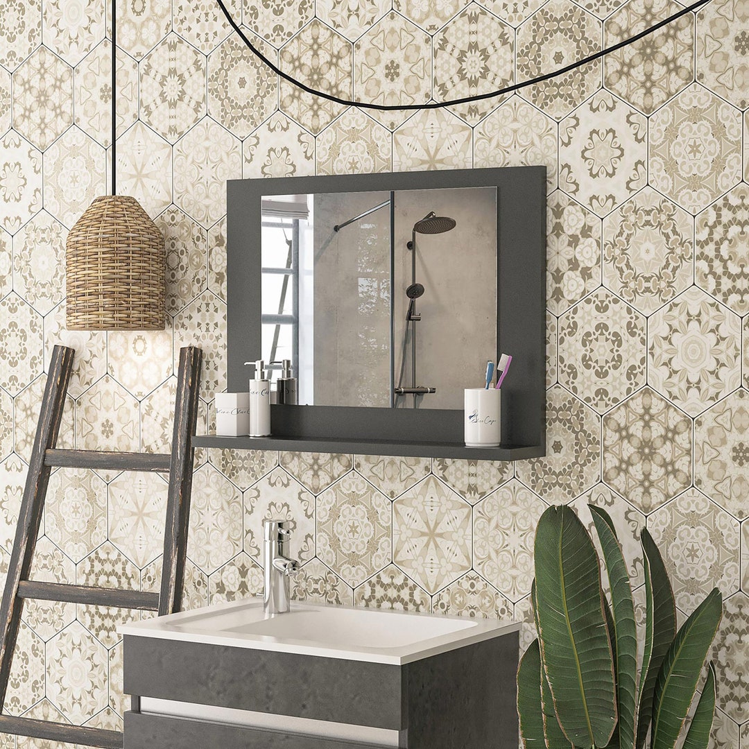 Anthracite Rectangular Wall Decor Mirror Bathroom Mirror With Shelf ...