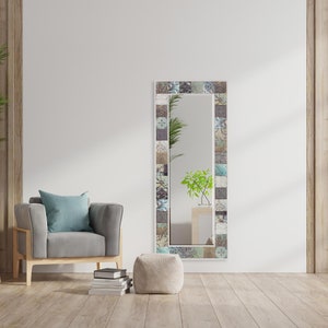 Handmade Ethnic Tile Ceramic Stone Large Pier Glass Mirror - Home Decor Wall Hanging Mirror - Bohemian Style Wall Decor Mirror