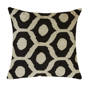 Velvet Cushion Cover / Silk Ikat Throw Pillow / 19 Inches Black Square Cushion / Decorative Pillow Cover / Handwoven Living Room Decor