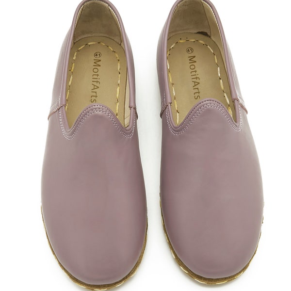 Men's Genuine Leather Handmade Shoes, Wide Toe Box Comfortable Shoes , Lilac Color Turkish Traditional Shoes , Men's Slip-Ons