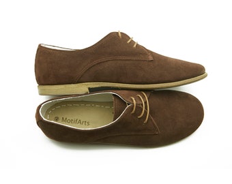 Handmade Suede Oxford Shoes: Brown Yemeni Barefoot Shoes