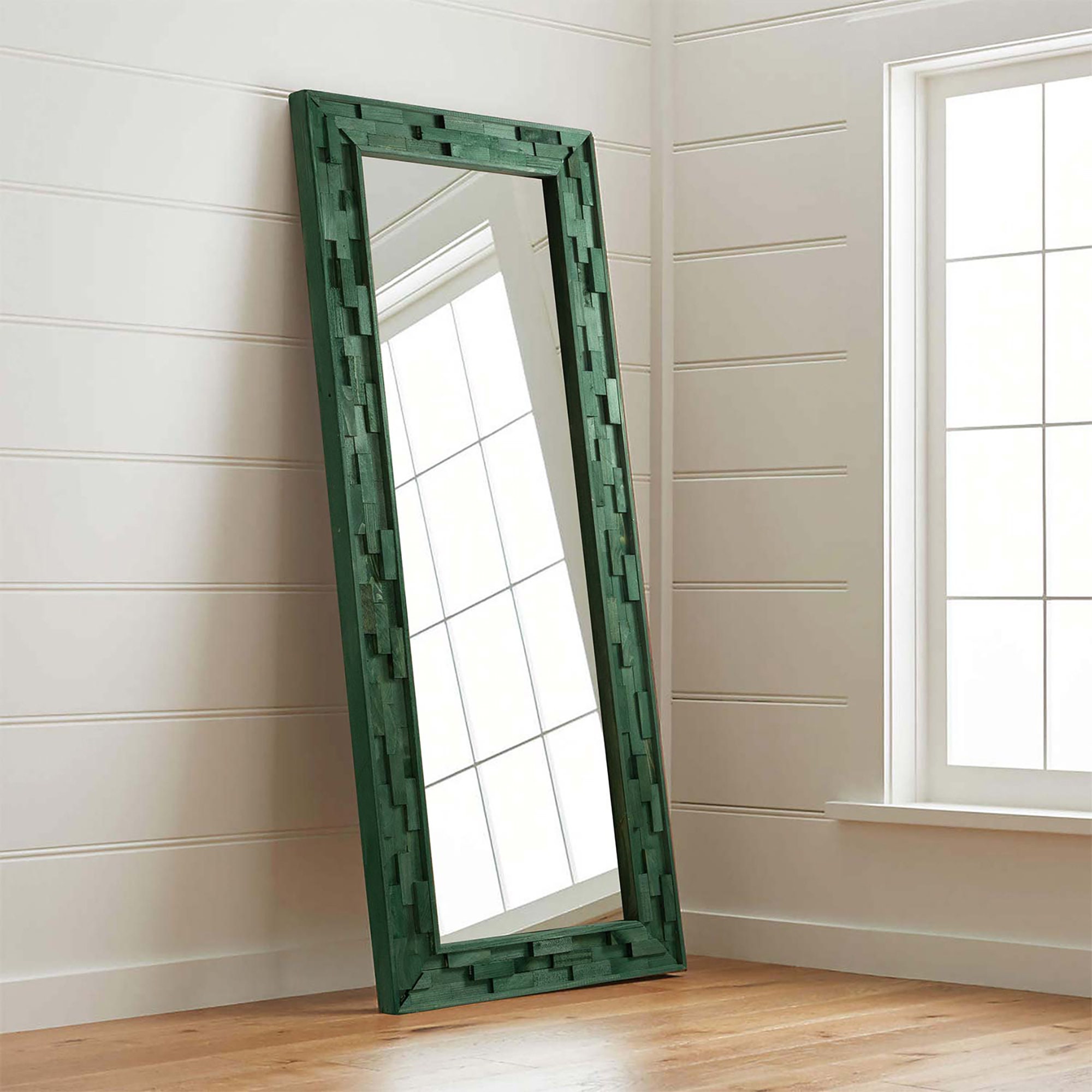 Handmade Jenga Style Wooden Wall Decor Pier Glass Mirror