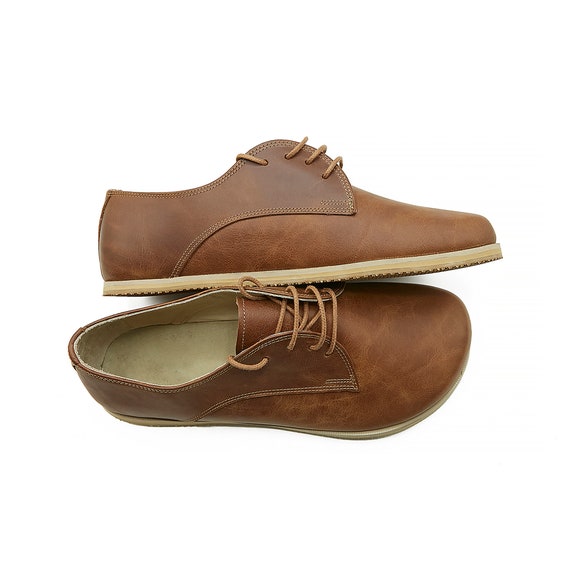 Men s Handmade Barefoot Tan Oxford Shoes Zero Drop Sole Leather Daily Comfy Shoes Wide Toe Box Grounding Shoes Etsy Canada