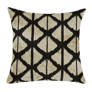 Velvet Cushion Cover / Silk Ikat Throw Pillow / 19 Inches Black Square Cushion / Decorative Pillow Cover / Handwoven Living Room Decor