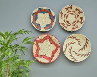 Juego de cestas de yute bohemias para decoración de pared: cesta de mimbre africana para colgar en la pared