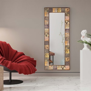 Handmade Ethnic Tile Ceramic Stone Large Pier Glass Mirror - Home Decor Wall Hanging Mirror - Bohemian Style Wall Decor Mirror
