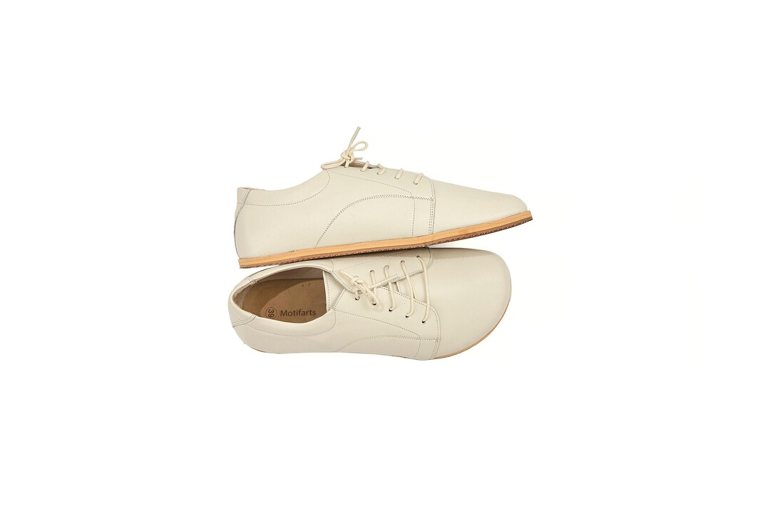Men's Handmade Barefoot Cream Leather Sneakers Daily Wear Comfy