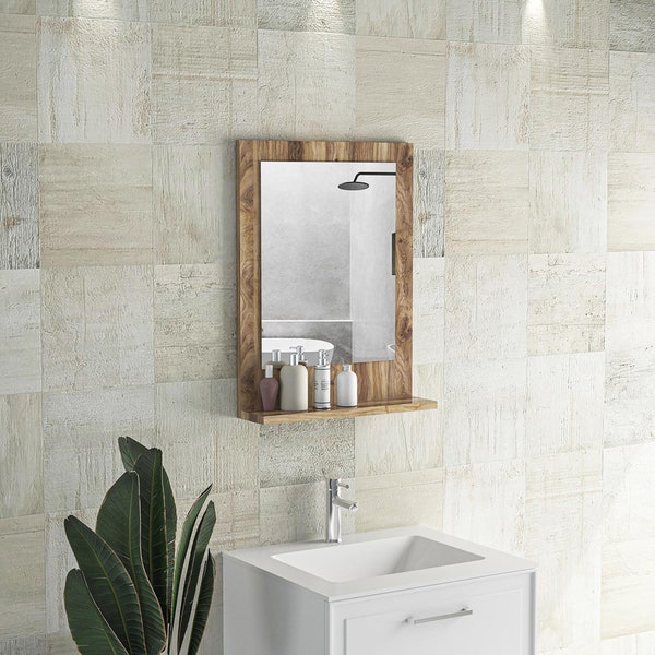 Matte black farmhouse bathroom mirror with shelf bathroom vanity mirror
