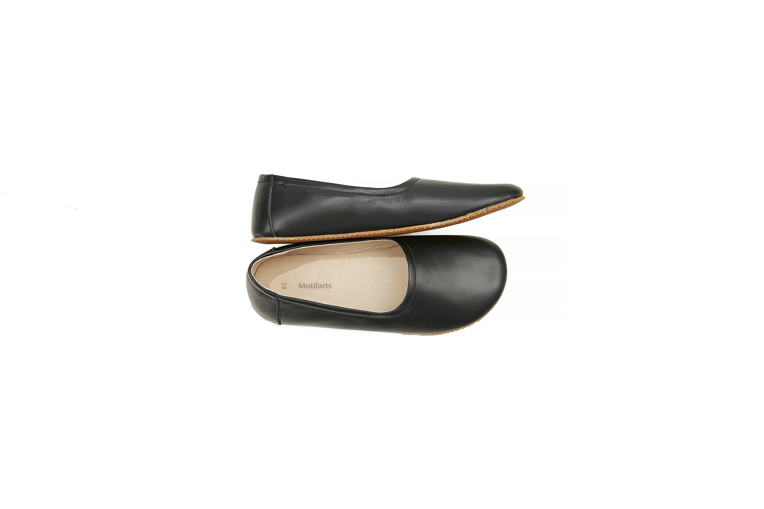 Women's Handmade Barefoot Flat Ballerinas - Black Zero Drop Sole Shoes - Daily Use Comfy Slip-Ons