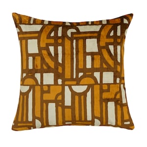 Velvet Cushion Cover / Silk Ikat Throw Pillow / 19 Inches Orange Square Cushion / Decorative Pillow Cover / Handwoven Living Room Decor