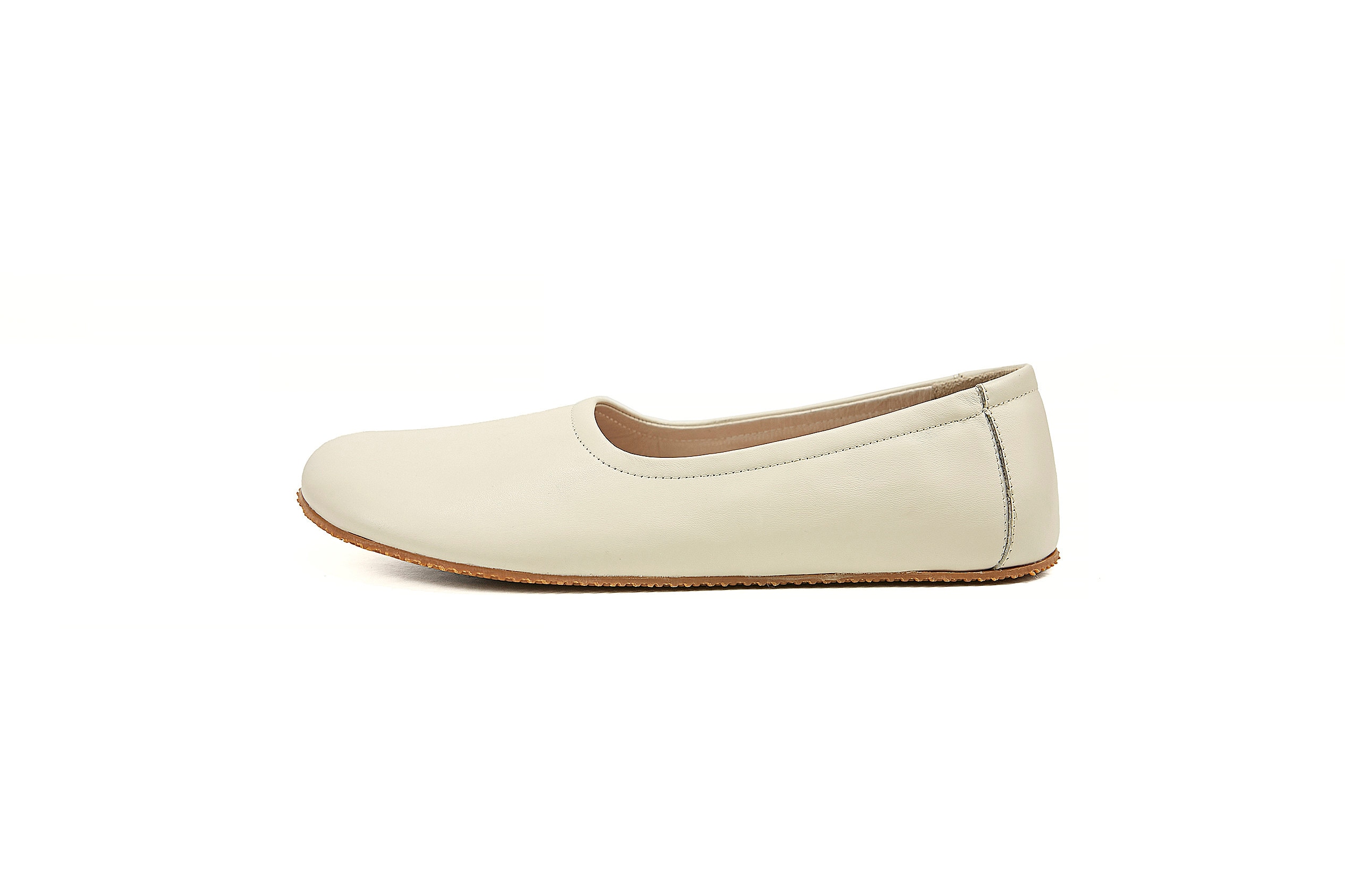Women's Handmade Cream Flat Ballerinas - Bohemian Zero Drop