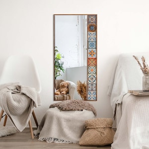 Handmade Ethnic Tile Ceramic Stone Mirror - Home Decor Wall Hanging Mirror - Bohemian Style Wall Decor Mirror