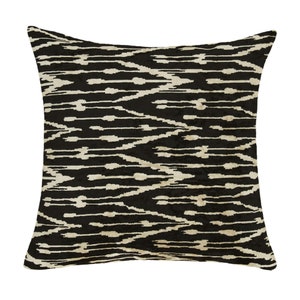 Velvet Cushion Cover / Silk Ikat Throw Pillow / 19 Inches Black Square Cushion / Decorative Pillow Cover / Handwoven Living Room Decor