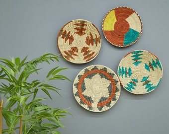 Cestas de yute bohemias para decoración de pared: Juego de 4 cestas tejidas para colgar en la pared