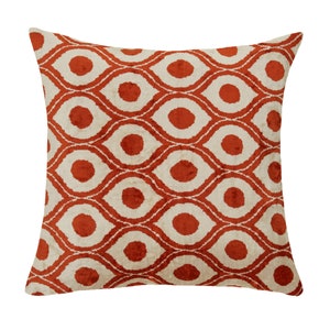 Velvet Cushion Cover / Silk Ikat Throw Pillow / 19 Inches Square Cushion / Decorative Boho Pillow Cover / Handwoven Living Room Decor