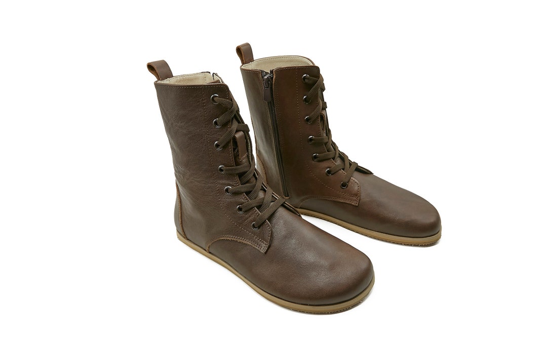 Handmade Leather Barefoot Boots: Dark Brown Zero Drop Travel