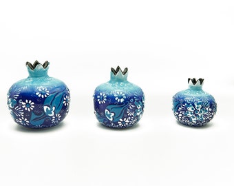 トルコ　ハンドメイド磁器　ザクロ置物 トルコ陶器のザクロ花瓶セット：青い花飾り - Etsy 日本