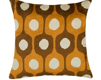 19x19 Orange Brown Velvet Pillow - Ikat Decorative Couch Pillow - Home Decor - Bohemian Cushion Cover - Living Room Decor - Custom Made