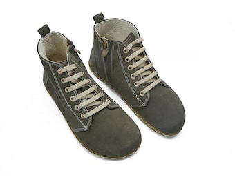 Men's Handmade Nubuck Leather Barefoot Ankle Boots: Wide Toe, Zero Drop