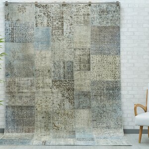 7x10 Turkish Vintage Soft Blue Area Rug,Home Decor Boho Patchwork Overdyed Rug, Handmade Decorative Living Room Rug