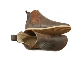 Herren Handgefertigte Barfuß Braun Leder Schnürstiefel - Bequeme Stiefel