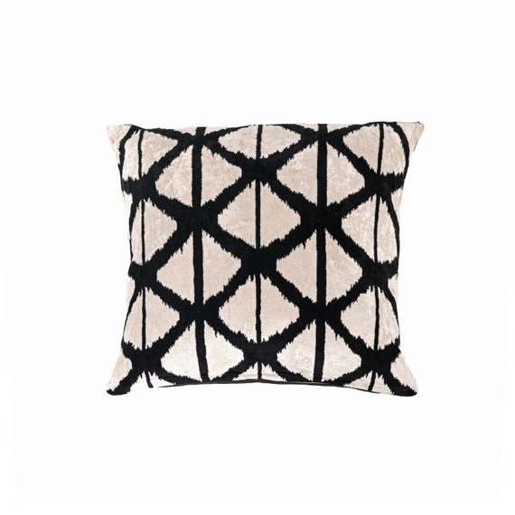 15x15 Velvet Cushion Cover Black white Throw Pillow Handwoven Sofa Pillow Ikat Eclectic Pillow Cover Contemporary Cushion Cover Etsy