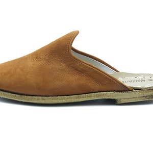 Men&#39;s Nubuk Tan Color Slippers , Trendy Slip-Ons , Handmade Leather Slip-Ons , Organic Slippers , Zero Drop Sole Slippers