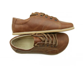 Men's Handmade Tan Leather Barefoot Sneakers - Wide Toe Box, Zero Drop