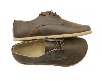 Men's Handmade Brown Leather Oxford Shoes: Barefoot Zero Drop