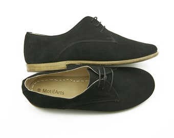 Custom !!Handmade Suede Oxford Shoes: Black Leather Tie Yemeni Shoes