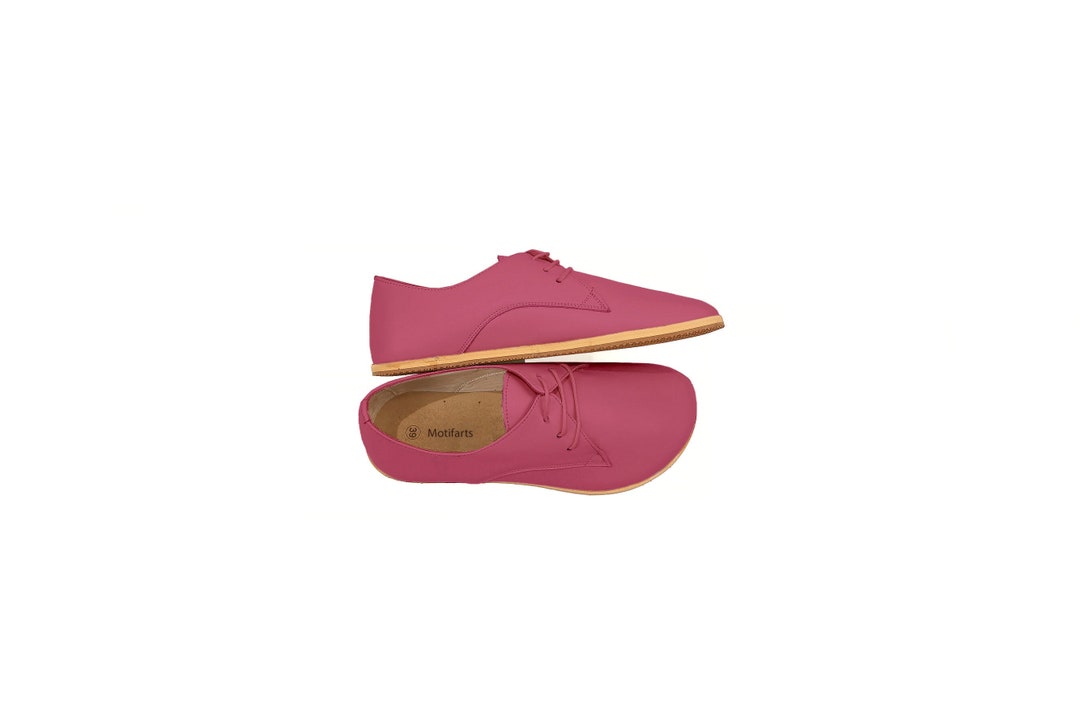Women's Handmade Barefoot Pink Oxford Shoes - Zero Drop Sole Leather ...