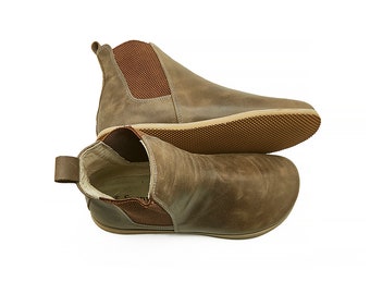 Women's Handmade Leather Barefoot Chelsea Boots - Gray Ankle Boots