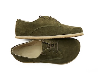 Męskie, ręcznie robione, zamszowe buty typu oksford z bosą podeszwą: Zero Drop Leather Comfort