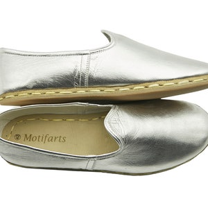 Men&#39;s Organic Turkish Shoes , Natural Travel Shoes , Handmade Leather Loafers , Silver Slip-Ons , Comfy Daily Basis Shoes