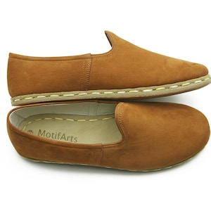 Tan Color Nubuk Shoes , Women&#39;s Shoes , Turkish Handmade Leather Yemeni Slip-Ons , Barefoot Shoes , Gift For Her, Boho Shoes, Travel Shoes