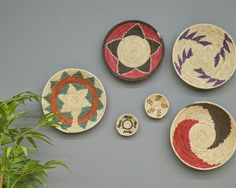 Cesta de pared de yute estilo bohemio - Juego de 6 platos de mimbre africano