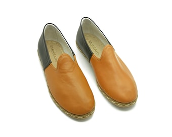 Zapatos turcos de cuero hechos a mano para hombre: color canela y negro