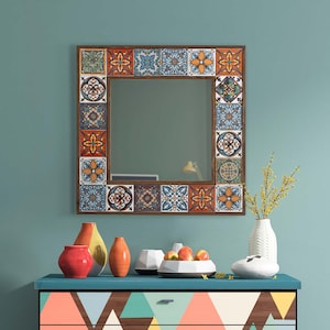 Handmade Tile Turkish Mirror - Stone Framed Mirror - Wall Hanging Decor - Home Decor - Bohemian Mirror - Exclusive Mirror